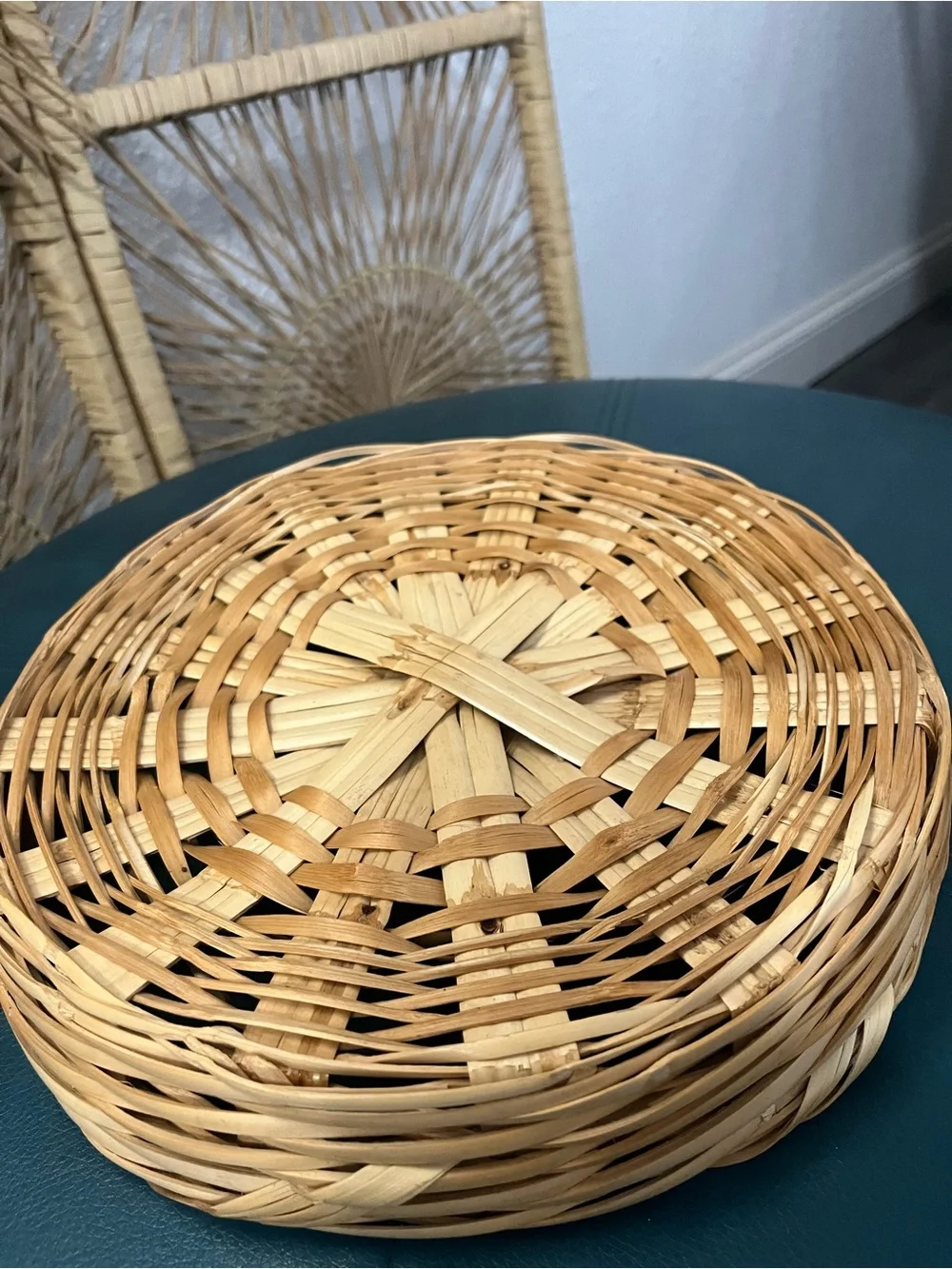 Vintage Handwoven Natural Wicker Serving Basket - Natural
